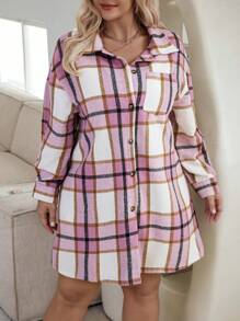 SHEIN Essnce Women's Plus Size Plaid Jacket And Skirt Set - Pink - View 6