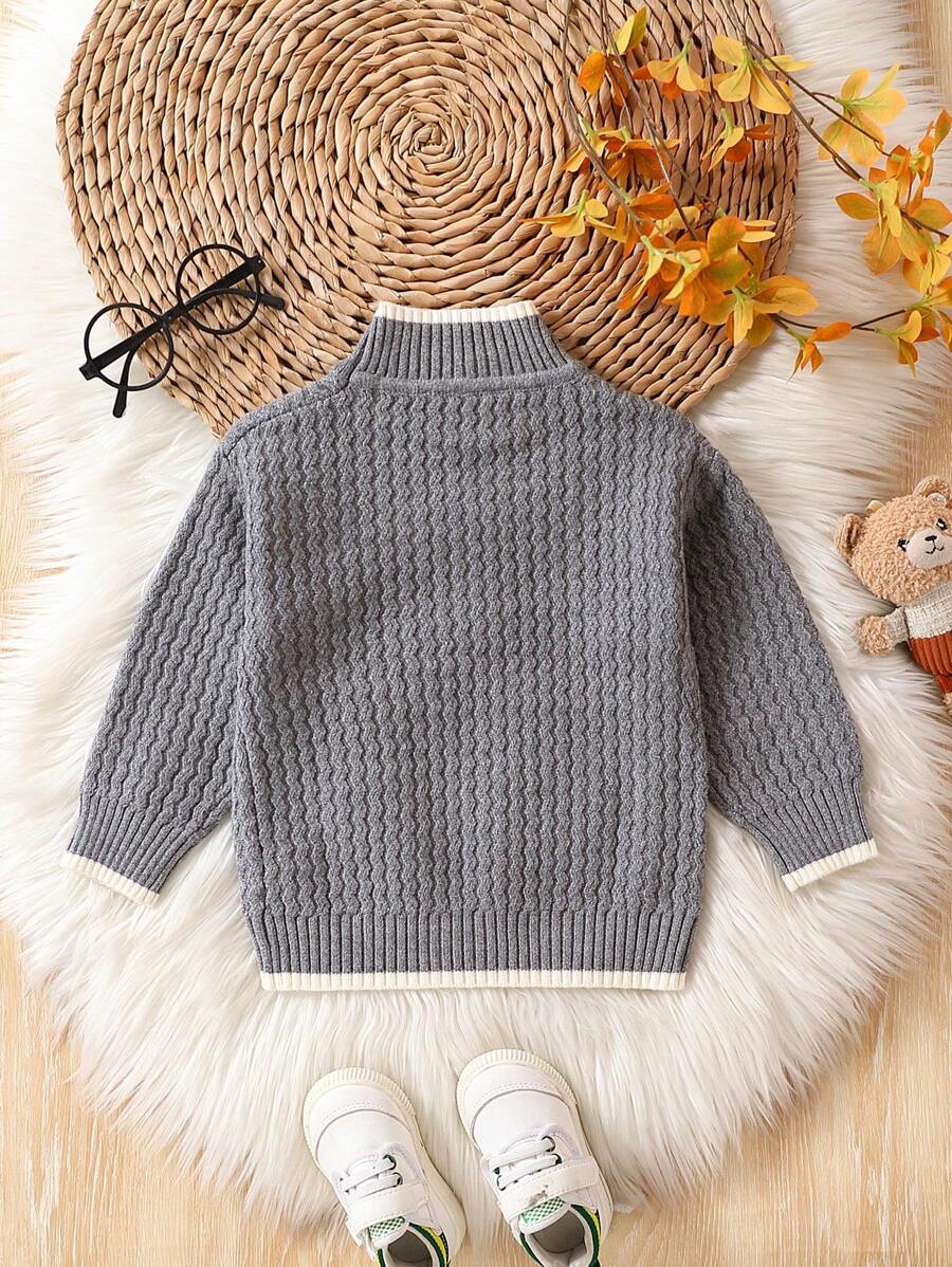 男童粗针织半高领毛衣 - 灰色 - 查看 1