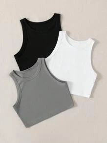 GlowEve 3pcs Women's Solid Color Tank Tops - Multicolor - View 4