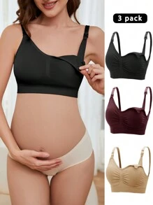 SHEIN 孕婦3件褶邊哺乳內衣 - 彩色 - 查看 1