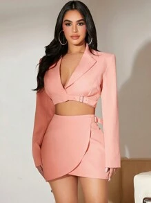 SHEIN SXY Conjunto De Traje De Utilidad De Color Salmon Sexy Para Mujeres - Rosa - Ver 5