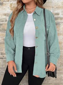 SHEIN LUNE 大尺碼單排釦休閒基礎襯衫 - 青碧色 - 查看 7