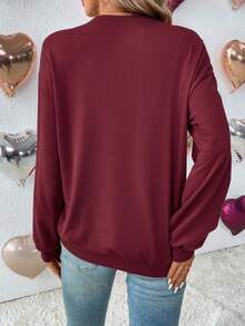 SHEIN LUNE 純色鈕釦細節開肩運動衫 - 酒紅色 - 查看 6