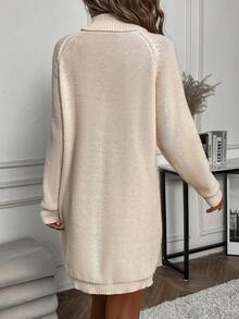 SHEIN Unity Vestido De Jersey Con Cuello Alto Y Mangas Raglán - Albaricoque - Ver 2