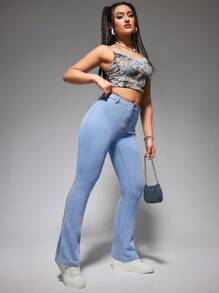 SHEIN EZwear Boot Cut Leg Jeans With Slit Hem - Blue - View 4