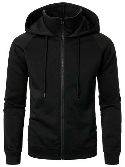 Manfinity Homme Herr Enfärgad Dragkedja Framtill Huvtröja, Höst, Långärmad Topp