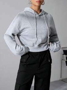 SHEIN Unity Women's Drawstring Hoodie Sweatshirt - Dark Grey - View 2