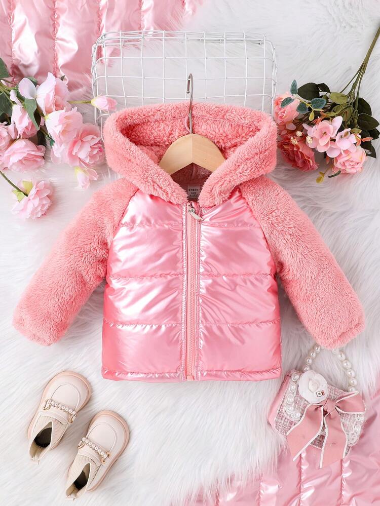 1pc Fashionable Windbreaker & Thick Fleece Coat For Baby Girls In Autumn And Winter