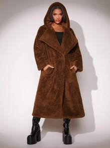 SHEIN SXY Của phụ nữ Sang trọng áo Với Quá lớn Vòng cổ Và - màu nâu - Xem 3