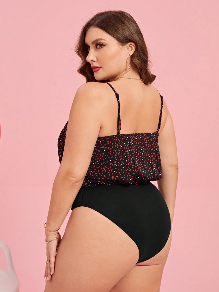 Plus Size Women's Heart Print Cami Bodysuit