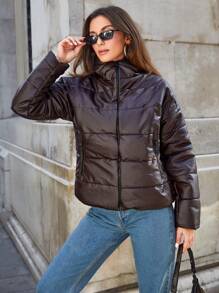 EURMUSE Women'S Zipper Front Hooded Padded Coat - Black - View 3