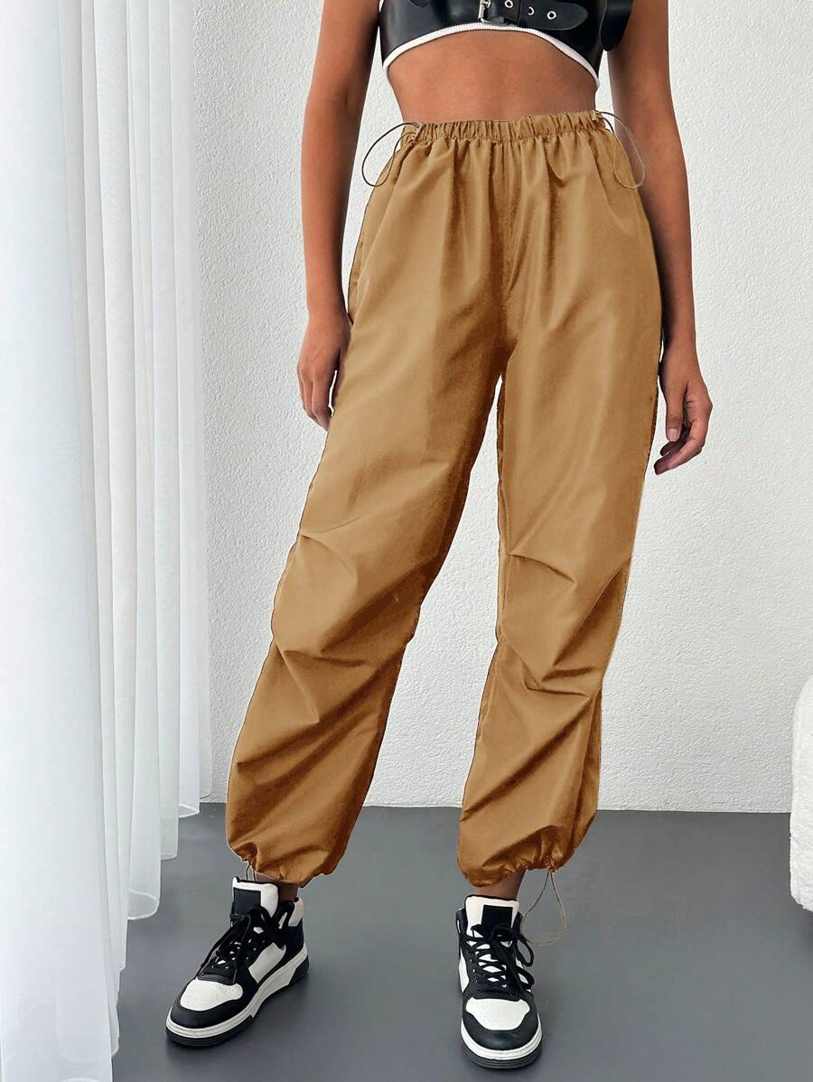 EURMUSE Hose mit Einfarbig Schnürzug am Saum, - Beige - Übersicht 1