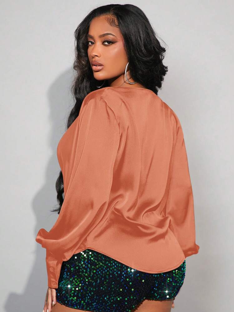 Women's Cowl Collar Lantern Sleeve Shirt