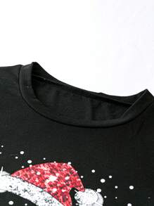 EMERY ROSE Women's Christmas Printed T-shirt - Black - View 5