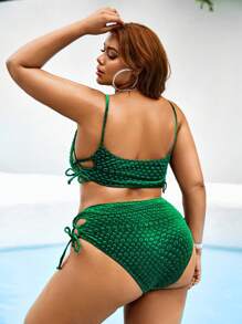 Swim Lushoire Women's Green Plus Size Bikini Set With Spaghetti Straps Summer Beach - Green - View 2