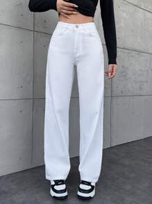 Cottnline Jeans De Pierna Recta De Talle Medi Para Mujer
