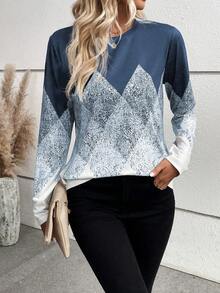 EMERY ROSE 拼色圓領長袖t卹 - 霧霾藍 - 查看 3