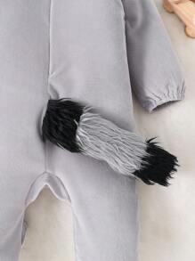 SHEIN 嬰兒男童3d浣熊圖案連身衣與刺繡帽子 - 灰色 - 查看 5