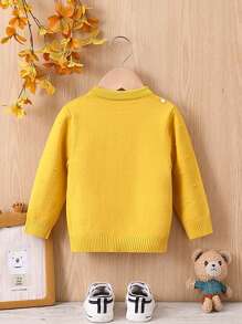 幼兒男童卡通熊印花連帽針織衫 - 黃色 - 查看 2