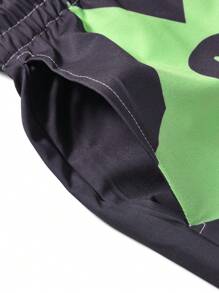 ROMWE MEN Street Life 男士字母图案抽绳腰短裤，学校 - 深灰色 - 查看 6