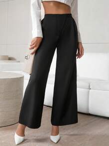 SHEIN Privé Women's High Waisted Wide Leg Pants - Khaki - View 1