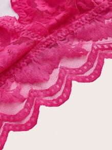 بكيني مزين بالدانتيل الأزهار، ملابس داخلية جذابة - روز أحمر - مشاهدة 5