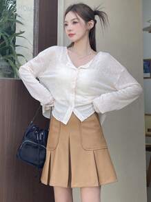 Dazy Star Women's Pleated Skirt - Brown - View 3