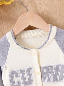 男嬰字母圖案開襟衫毛衣 - 灰色 - 查看 3