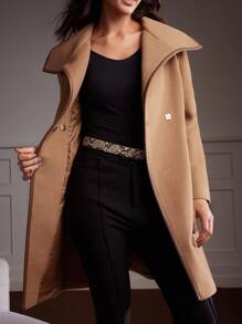 MOTF Classy 瀑布領式長大衣帶領款 - 卡其色 - 查看 11