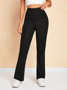 SHEIN Yoga Basic High Waisted Bootcut Sweatpants - Black - View 4