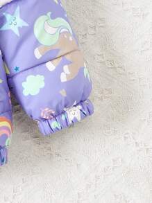 SHEIN 幼兒女孩可愛的獨角獸印花棉墊外套 - 紫色 - 查看 5