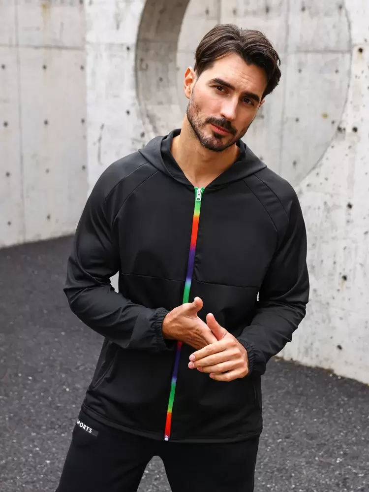 Men'S Raglan Sleeve Hooded Sport Jacket Workout Tops Sports Jacket