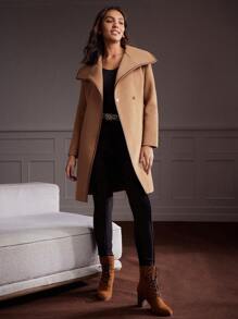 MOTF Classy 瀑布領式長大衣帶領款 - 卡其色 - 查看 5
