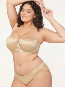 LUVLETTE Plus Dream Curve Support + Strapless Satin Push-Up Bra T-Shirt Basic Half Bra - Apricot - View 9