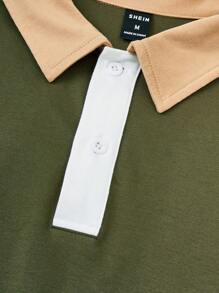 GENTILAND Men's Simple Colorblock Short Sleeve Polo Shirt - Olive Green - View 4