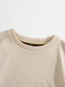 SHEIN EZwear Lá thư & Đồ họa núi Thả vai Áo nỉ Without Tee - Màu Khaki - Xem 3