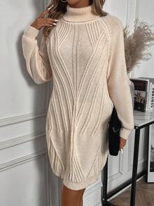 SHEIN Unity Vestido De Jersey Con Cuello Alto Y Mangas Raglán - Albaricoque - Ver 6