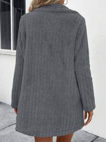 SHEIN LUNE 女平駁領雙排扣大衣 - 深灰色 - 查看 2