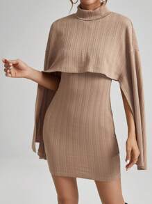 SHEIN Privé Women's High Collar Batwing Sleeve Top And Dress Set