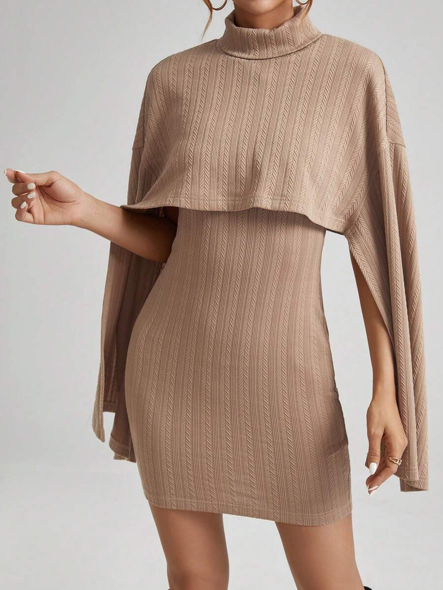 SHEIN Privé Women's High Collar Batwing Sleeve Top And Dress Set