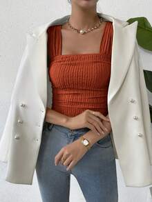 Chiquease Solid Color Short Length Women's Tank Top For Summer - Maroon - View 5