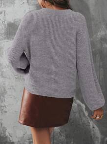 SHEIN Essnce V-Neck Drop Shoulder Sweater - Grey - View 2