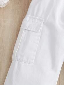 SHEIN Vintaside Kids Young Girl Streetwear, Sweet & Cool Wide Leg Utility Jeans With Large Pockets - White - View 6