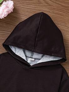 SHEIN Nhỏ bé Cô gái Hoa Và In thư Áo nỉ - màu đen - Xem 3