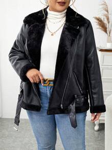 Calvaya 大码纯色保暖内衬休闲机车夹克，秋冬款