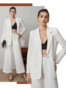 BizChic 女式無領西裝外套,帶有不對稱的翻領 - 白色 - 查看 8