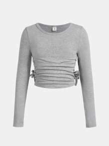 SHEIN Tween Girls' Knitted Solid Color Round Neck Tops T-Shirt 3pcs/Set - Multicolor - View 4
