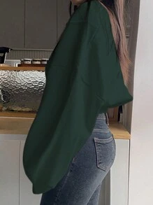 DAZY 纯色缺口领短款运动衫、长袖上衣、秋季女装