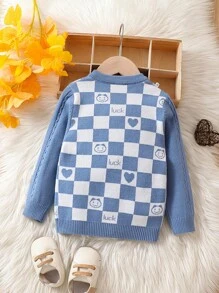 Baby Boys' Heart Checkerboard Pattern Cardigan - Blue - View 2