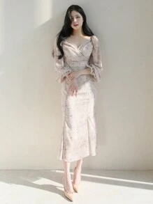 DAZY Floral Print Ruffle Sleeve Dress,Back To School Clothes - Pink - View 5